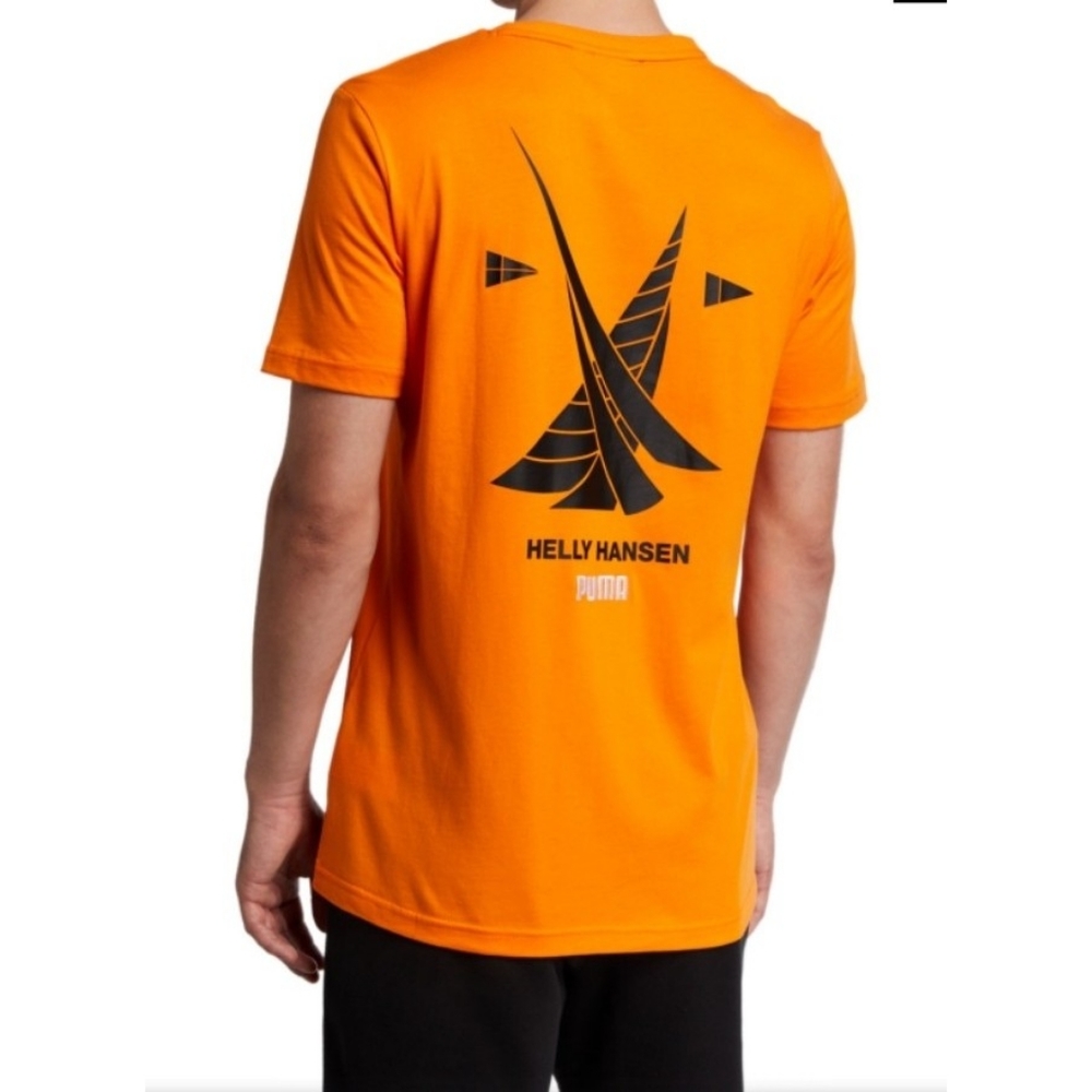PUMA X HELLY HANSEN Orange Popsicle back graphic tee 100% Cotton Medium NWT - Picture 3 of 14